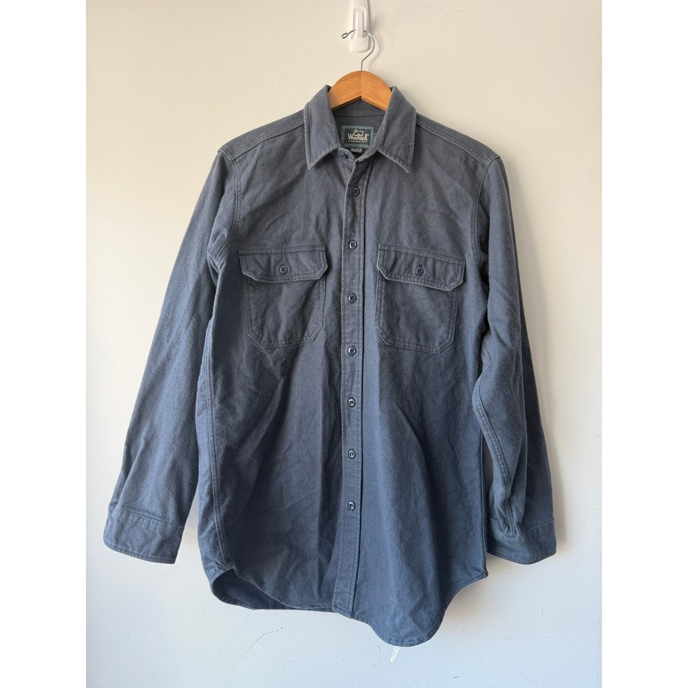 Woolrich Vintage Mens Heavy Cotton Chamois Flannel Shirt Blue Size Medium Button